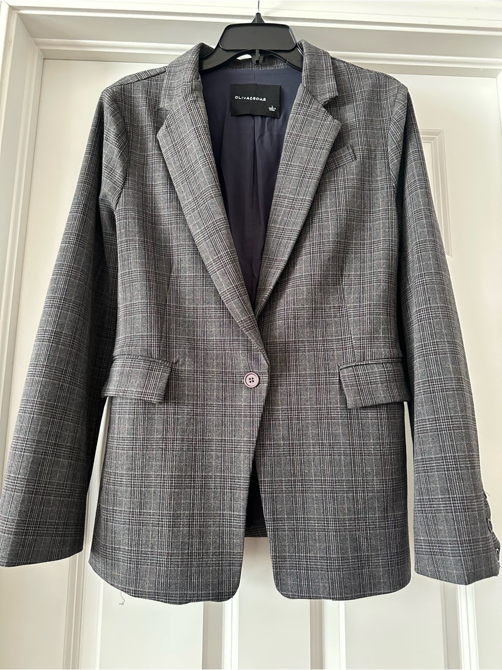 Olivaceous Gray Plaid Oversized Single Button Blazer Women’s L - Picture 5 of 5